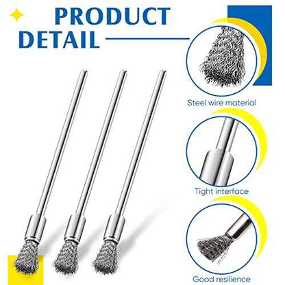 Lounsweer 10 Pcs Wire Brush Extended Cleaning End Brushes Pen Wire Scrub 3 mm Mandrel Rust Paint Removal Bits Polishing Rotary Tool Accessories, 6 mm End Scrub(Stainless Steel)