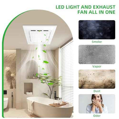 12" Exhaust Fan with Light,144 CFM Silent Exhaust Fan with 6500K 12W LED Light,Bathroom Ventilation Fan with Lights for Bathroom, Office, Hotel