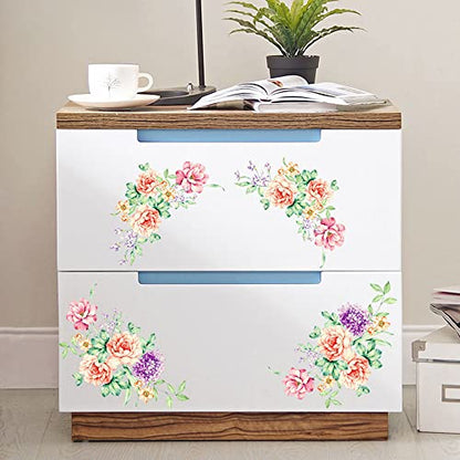 2pcs/Set Nobility Peony Floral Flowers Bathroom Toilet Wall Arts Decals Decors Removable Stickers for Bedroom Living Room Dining Room