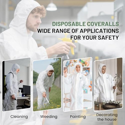 Disposable Coveralls Hazmat Suit, Full Body Paint Suits, 7 Size Options, with Elastic Wrists, Ankles and Hood