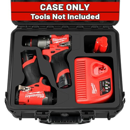 Case for Milwaukee M12 Impact Driver & Drill Set - Waterproof Tool Box with Removable Modules for Milwaukee Fuel Tools Combo Kit, Tool Bag for Hammer Drill/Impact Driver/Battery/Charger (Case Only)