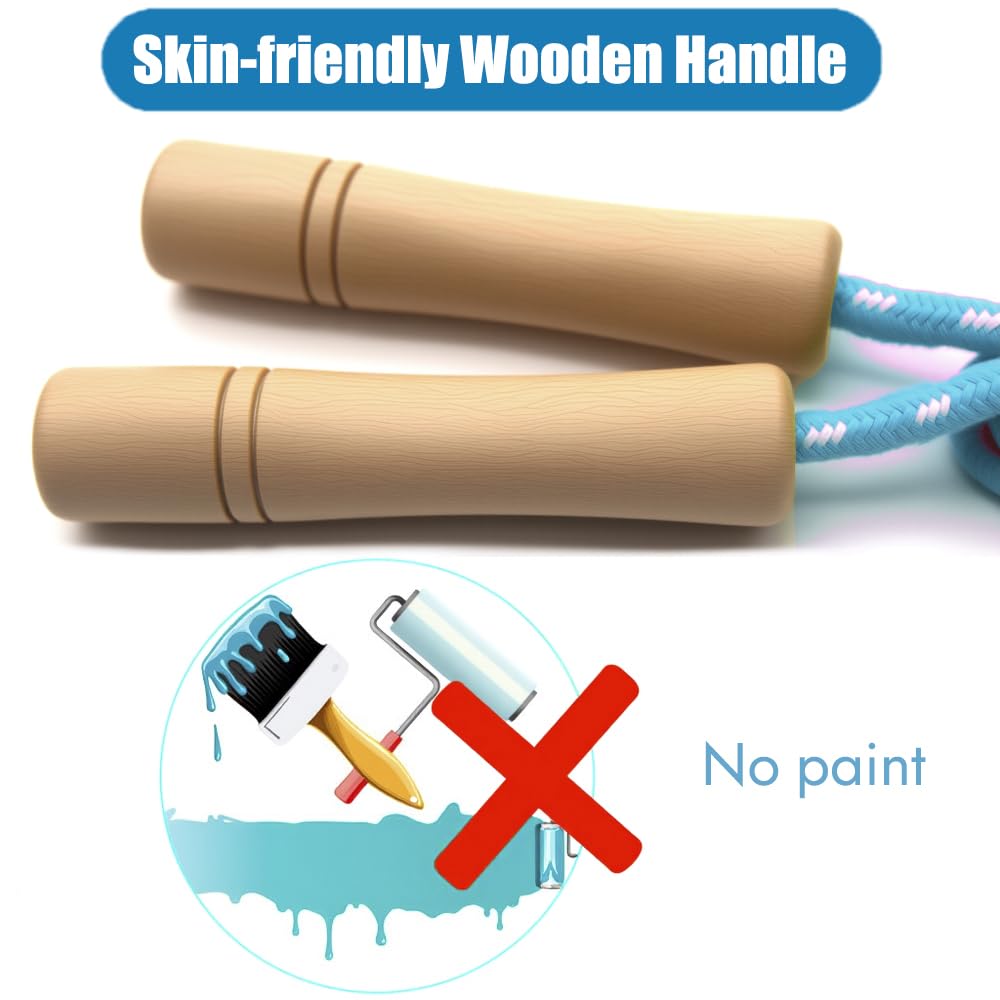Homello Jump Rope for Kids - Wooden Handle - Adjustable Cotton Braided Fitness Skipping Rope for Toddler Fitness Workout Exercise Outdoor Activity (Green+Blue)