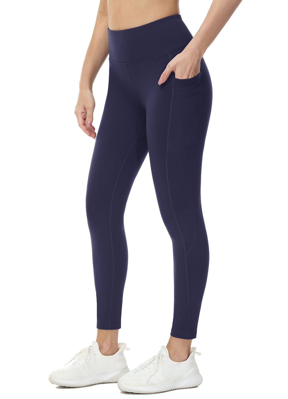 baleaf Fleece Lined Leggings Women Water Resistant 25" Petite Winter Warm Legging Thermal Running Tights Yoga Hiking Pants Navy XS