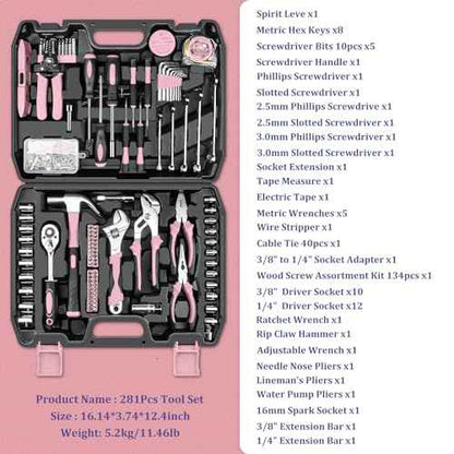 Sundpey Home Tool Kit 281-PCs - General Basic Home Auto Repair Tool Kits - Complete Portable Hand Tool Sets for Women - Tool Box Set with Socket Wrench Set & Screwdriver Sets & Hex Key & Pliers