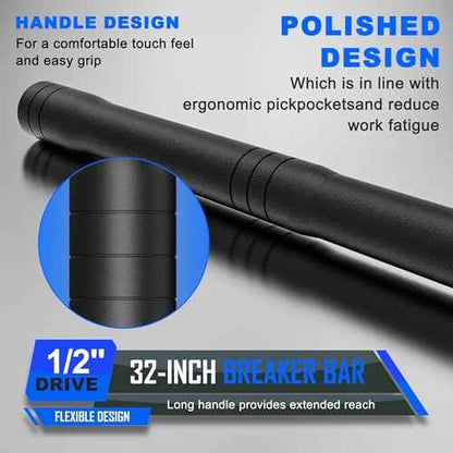 Breaker Bar, 1/2" Drive, 32" Heavy Duty Extension Breaker Bar, 180¡Æ Rotatable Head, Auto Repair, Mechanical Repair