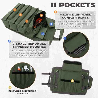 SUKUTU Tool Bag Heavy Duty Roll Up Tool Storage Organizer Portable Rollable Carrying Toolbag for Men Mechanic Electrician & Hobbyist