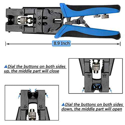 Coax Cable Crimping Kit Adjustable Tool Set Coaxial Cable Crimping Tool for RG59 RG6 F BNC RCA with 20 PCS F Compression Connectors