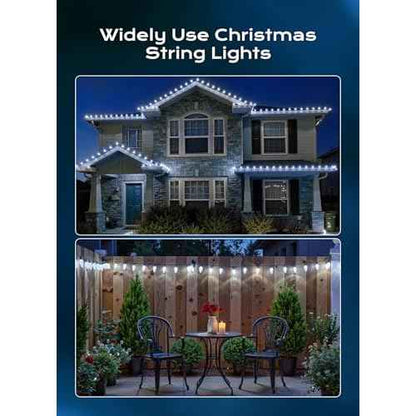 Minetom C9 Christmas Lights Outdoor, 100 FT 150 LED Connectable C9 String Lights with 8 Modes and Timer Extendable Xmas Tree Patio Roofline Garden Yard Holiday Party Indoor Outdoor Decoration, White