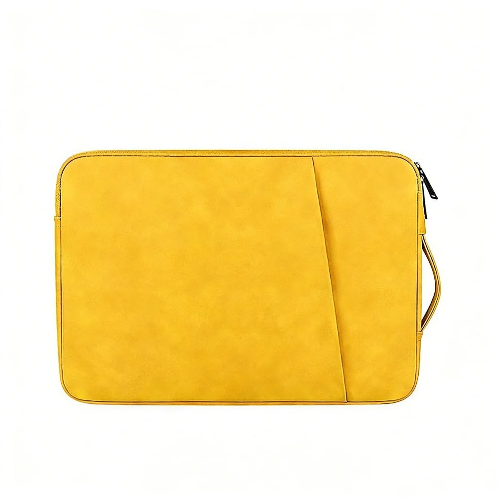 PU Leather Laptop Sleeve 14 inch, Slim Laptop Carrying Case Bag Computer Sleeve Cover Compatible with MacBook Air/Pro, HP, Dell, Lenovo, Asus(Yellow)