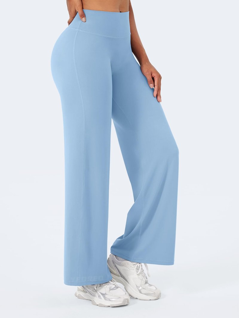 YEOREO Workout Leggings Womens No Front Seam Straight Leggings 29" High Waist Buttery Eddiy Gym Yoga Pants Airy Blue L