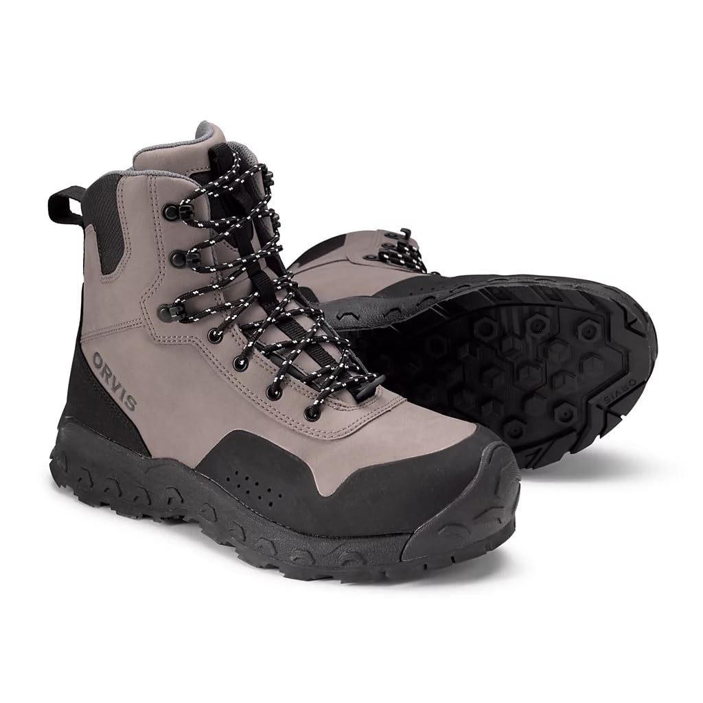 Orvis Clearwater Wading Boots for Men - Heavy Duty Non Slip Men’s Fishing Waders with Rubber Toe Bumper and Felt Bottom, Gravel - 15