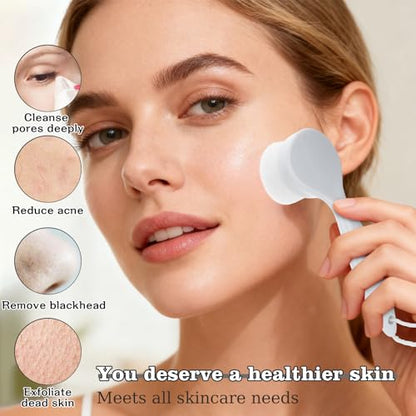 2 Pack Soft Bristle Facial Cleansing Brush for Deep Pore Cleaning, Face Exfoliating Scrub Brush for Face Cleansing Skincare Massaging (Pink and Jade White)