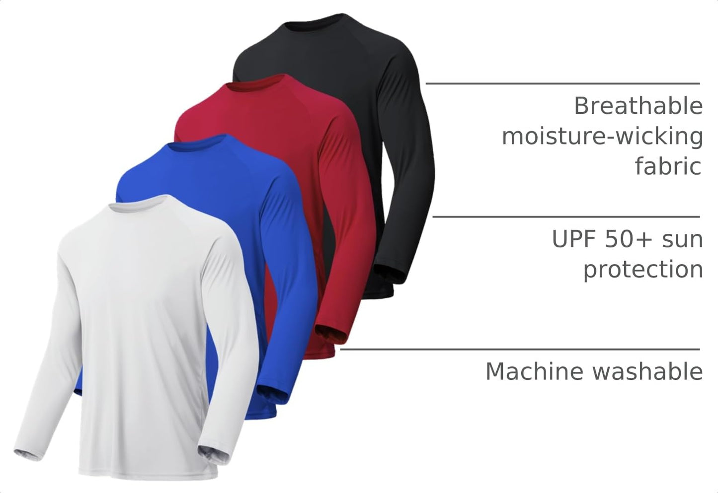 MLYENX 4 Pack Long Sleeve Shirts for Men UPF 50+ UV Sun Protection Quick Dry Moisture Wicking Workout Tee Shirts M