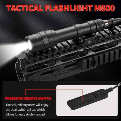 Tactical Flashlight 1000 Lumens with Remote Pressure Switch and M-Mount, Picatinny Mount (600)