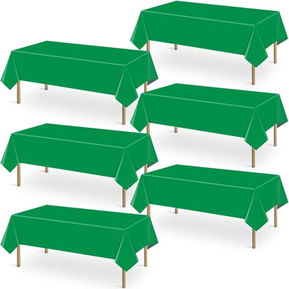 6 Packs Green Plastic Tablecloth for Rectangle Tables 54 x 108 Inch Disposable Waterproof Table Cloth for Outdoor Picnic Table Cover for Birthday Theme Parties Christmas Festival Decoration