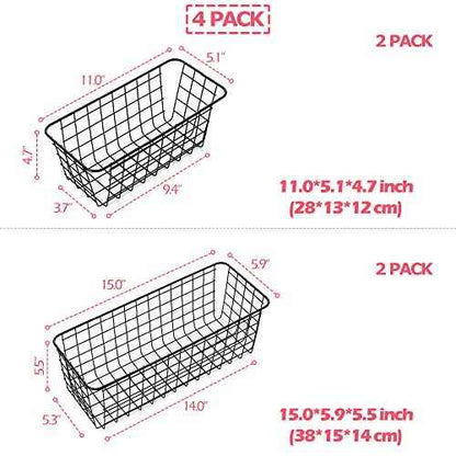 4 Pack Wire Storage Baskets Household Metal Wall-Mounted Containers Organizer Bins for Kitchen Bathroom Freezer Pantry Closet Laundry Room Cabinets Garage Shelf, 2 Large 2 Medium