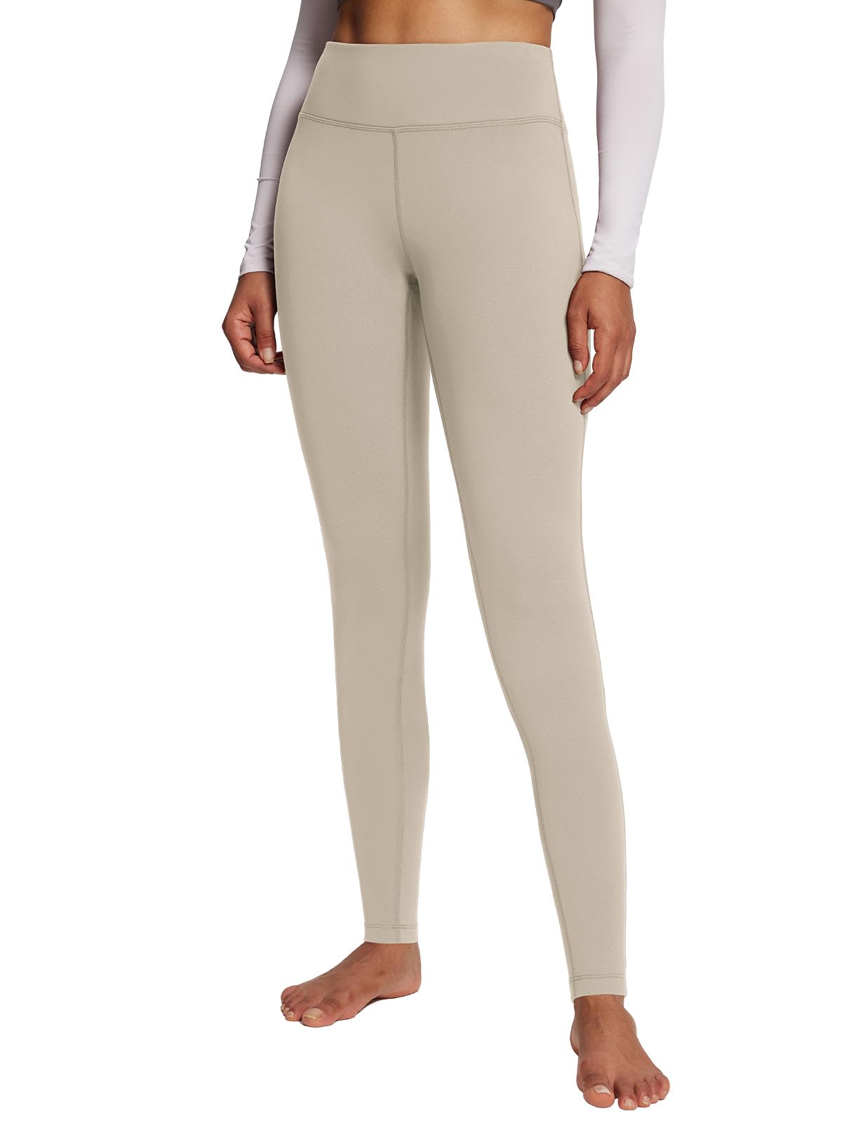 baleaf Winter Clothing for Women Leggings Fleece Lined Tights Thermal Warm Thick Yoga Pants Cold Weather Gear Khaki XXXL