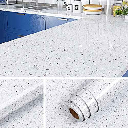 Livelynine White Granite Contact Paper for Countertops Waterproof Peel and Stick Countertops Kitchen Wallpaper Adhesive Counter Top Vinyl Wrap Desk Cover Table Laminate Countertop Sheets 15.8x78.8