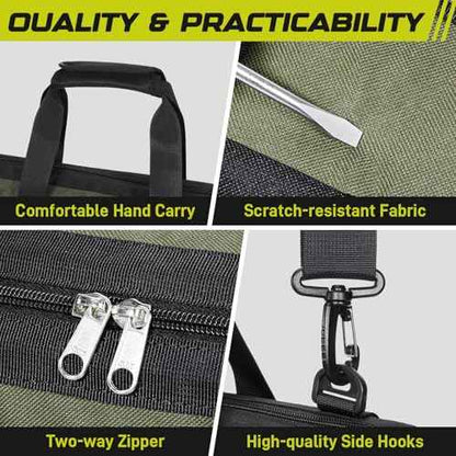 Tool Bag 16-Inch, 15 Pockets Heavy Duty Empty Tool Storage Organization, Soft Handle Carrying Toolbag,Toolbox Organization Tool Bags for Men,Army Green & Black