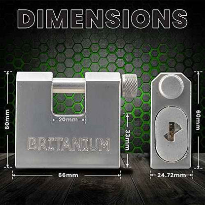 Britanium¢ç BRX66 Heavy Duty Container Padlock?with 5?Keys ? 10mm Cut Resistant Shackle, Anti Drill Brass Cylinder | High Security Lock for Shipping Container, Garage, Shed, Gate