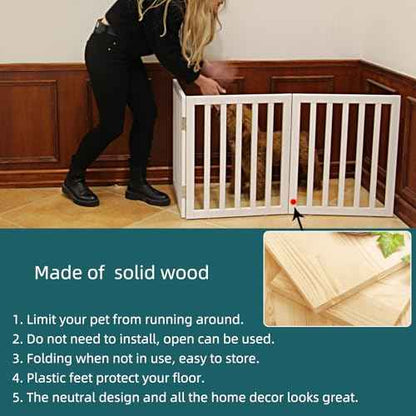 ZJSF Freestanding Indoor Dog Gate for House Foldable Wood White Puppy Gate for Doorways Pet Gate for Stairs Extra Wide Pet Fence 24" Height 3 Panels