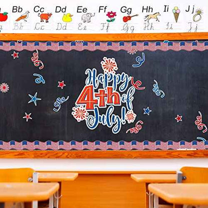 Whaline 69Ft 4th of July Bulletin Board Border 60 Sheet Patriotic American Flag Trim Border Stickers Self-Adhesive USA Flag Border Decals for Independence Day Memorial Day Classroom Decoration