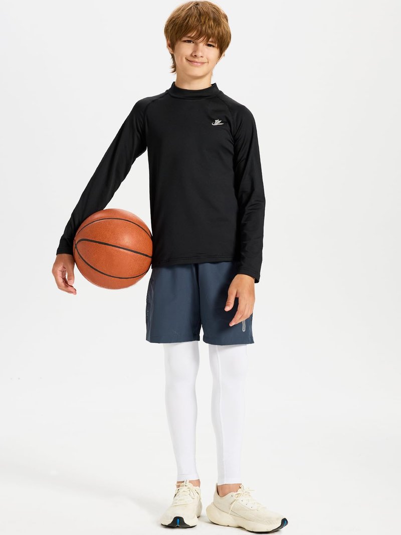 DEVOROPA Boys Leggings Quick Dry Youth Compression Pants Sports Tights Basketball Base Layer White XS