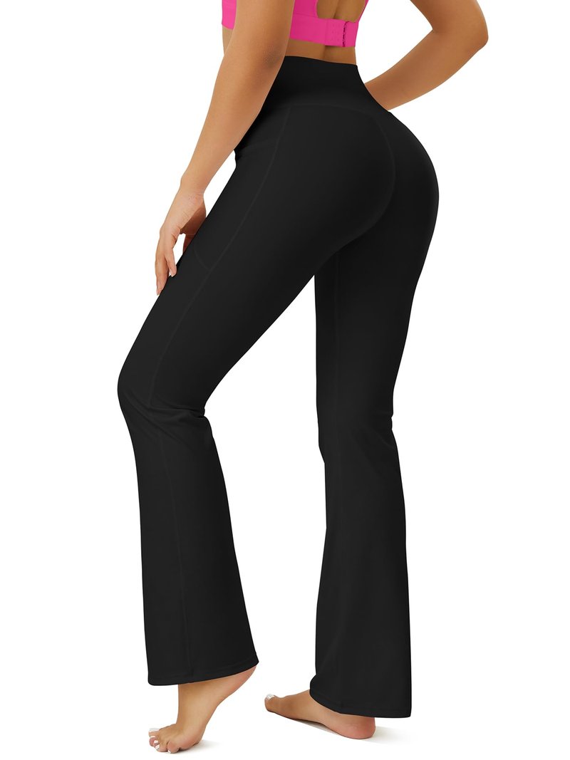 FOHOFO Yoga Pants Women, Flare Leggings for Women with Pockets Crossover High Waisted Bootcut Yoga Pants Black
