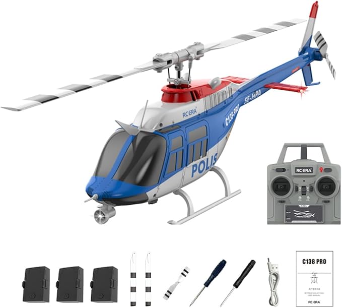 RC ERA 1/33 Scale C138 Pro Bell 206 RC Helicopter 2.4G 6CH 6-Axis Gyro Flybarless Heli with Optical Flow Upside Down 3D Rolling One-Key Takeoff(3 Battery)