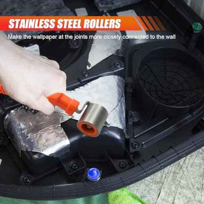 Car Audio Sound Deadening Application Wheel Roller, Wallpaper Seam Roller with Anti-Slip Handle, Stainless Steel Hand Rollers, Smoothing Tool for Heat Insulation Mats, Vinyl, Home Decoration (1PC)