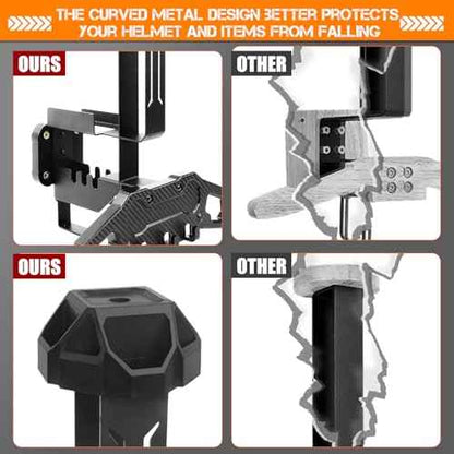HLOGREE Motorcycle Helmet Holder Rack Wall Mount Metal Helmet Holder Mount with Hooks for Motorcycle Bike Baseball Rugby - Black