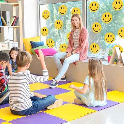 9 Sheets Preppy Smile Wall Stickers Yellow Happy Face PVC Decorative Wall Decals Mural Vinyl Self-Adhesive Wall Decor for Home Classroom Nursery Party Supplies, 7.9 x 11.8 Inch