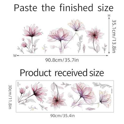 Ink Style Light Pink Flowers Wall Stickers, sacinora Lotus Peony DIY Floral Art Wall Decals Removable Vinyl Peel and Stick for Living Room Bedroom Nursery Toddler Room Decorations