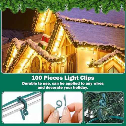 Fovths Christmas SPT-1 Electric Wire Set 120 Ft SPT-1 Zip Cord Wire 8 Male and 8 Female Vampire Plugs with Light Clips Green Electrical Light End Plug for Xmas Holiday Outdoor Indoor Lighting