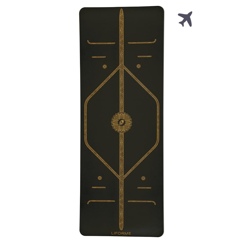 Liforme Travel Yoga mat – Patented Alignment System, Warrior-Like Grip, Non-Slip, Eco-Friendly, Ultra-Lightweight and Sweat Resistant, Made with Natural Rubber