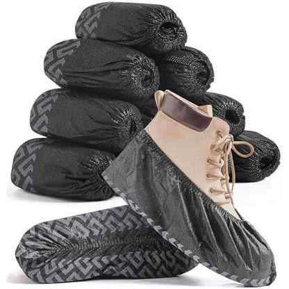 200 Pcs Disposable Shoe Covers Non-Slip X-Large, Fits Men US 9-13 / Women US 10-12, Slip-Resistant Booties, Waterproof, Elastic Band, Non-Slip Silicone Sole, Reusable, Protects Floors-Black