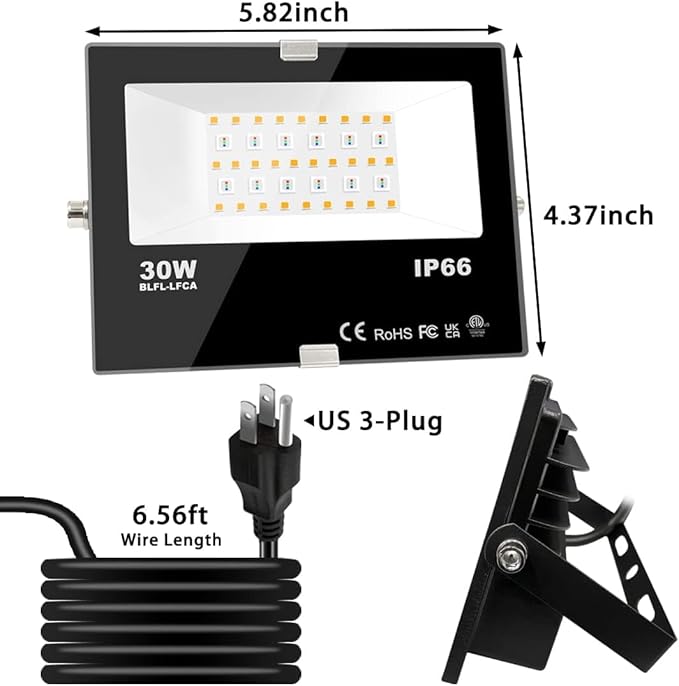 Led Flood Light 30W, 300W Equivalent 3000 LM Outdoor Color Changing Led Stage Landscape Lights, Bluetooth RGBW Smart Floodlights 2700K & 16 Million Colors&Timing& Music Sync, IP66，US 3-Plug (2 Pack)