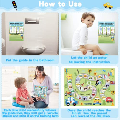 COcnny 29pcs Potty Training Chart with Vehicle Labels Rewards for Toddler Girls Boys, Transportation Theme Potty Training Stickers Chart, Toilet Training Step Behavior Planner for Kids 1-3