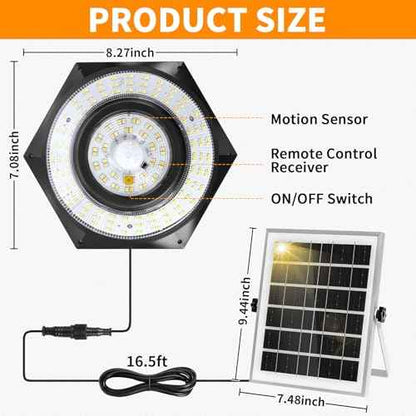 Dual Head Solar Shed Light, Solar Pendant Light Indoor Outdoor, 288 LED 1000LM Lights 5 Modes Motion Sensor with Remote Control for Chicken Coop Barn Patio Gazebo Garage