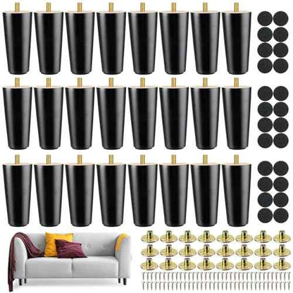 Maitys 4 Inch Round Solid Furniture Legs Furniture Wooden Replacement Chair Feet Dresser Sofa Couch Legs Table Cabinet Footstool DIY Projects for Home (Black,24 Pcs)