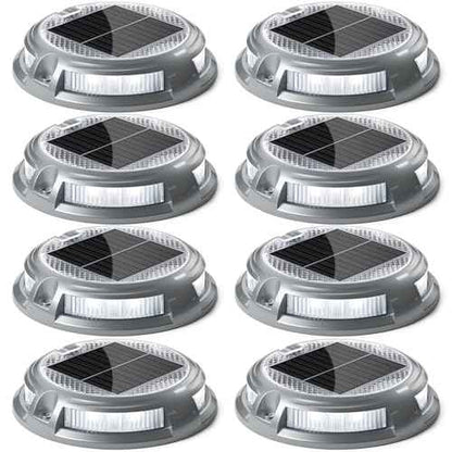 SIEDiNLAR Solar Driveway Lights Outdoor 16 LEDs 9 Modes, Dock Markers Deck Lights Waterproof Warning for Driveway Walkway Step Pathway Ground Yard Garden, RGB (8 Pack)
