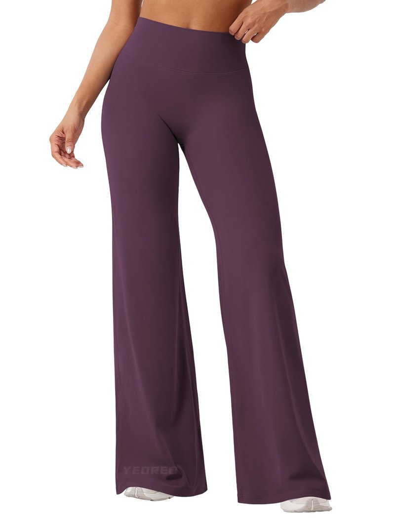 YEOREO Workout Leggings Womens No Front Seam Straight Leggings 33" High Waist Buttery Eddiy Gym Yoga Pants Black Berry Purple S