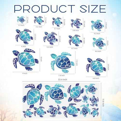 12 Pcs Sea Turtle Wall Decals, Ocean Turtle Vinyl Stickers Underwater Bathroom Decal, Waterproof Wall Sticker Removable Turtles Decals for Bathroom Bedroom Toilet Nursery Room Decoration
