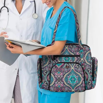LoDrid Nurse Tote Bag with Padded Bottom for Home Health & Work, Zip-Top Closure, 15.6" Laptop Layer, Multiple Pockets for Nurse Supplies