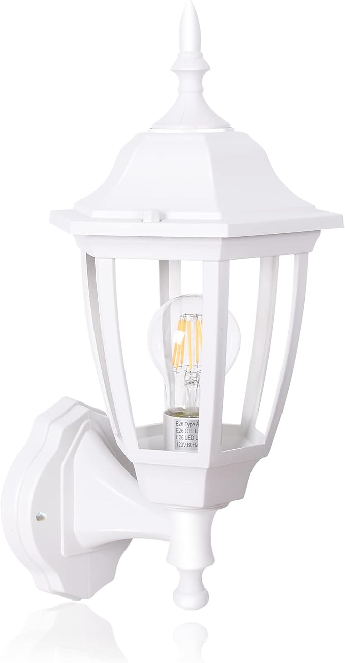 FUDESY Outdoor Wall Lantern, Exterior Waterproof Wall Sconce Light Fixture, White Front Porch Light Wall Mount for Garage, Patio, Yard, FDS2542EW (Bulb Included)