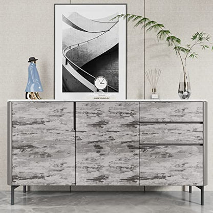 CRE8TIVE Stained Grey Concrete Wallpaper Cement Textured Wallpaper Stick and Peel Self Adhesive Removable Metallic Concrete Contact Paper for Countertops Waterproof Kitchen Backsplash Cabinets 12"x80"