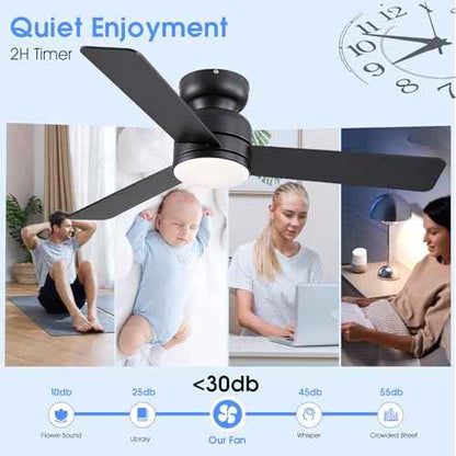 46 inch Modern Ceiling Fans with Lights and Remote/APP Control, Low Profile Flush Mount, Reversible 3 Blades, Double Sided, 6 Speeds, 3CCT, Dimmable LED Lights for Kids Room Bedroom, Black