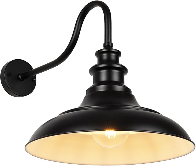 Exterior Farmhouse Gooseneck Barn Light, Porch Lights Outdoor, 16 Inch Vintage Outside Garage Lights Fixtures, Anti-Rust Waterproof Outdoor Light for Patio Frontdoor Entryway Doorway, Matte Black