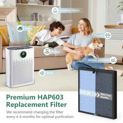 HAP603 H13 True HEPA Replacement Filter Compatible with ECOSELF HAP603 Air Cleaner Purifier, 3-in-1 Filter of HEPA and Activated Carbon Filters, 4 Packs, Blue