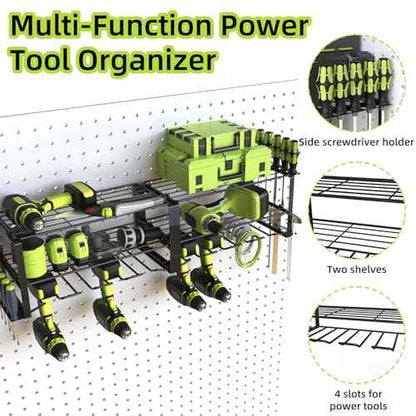 Power Tool Organizer, 8 Drill Holder Wall Mount, 3 Layers Garage Tool Organizers and Tool Storage Rack, Heavy Duty Metal Tool Shelf for Screwdriver Plier Hammer Holder 17.15" 2 sets